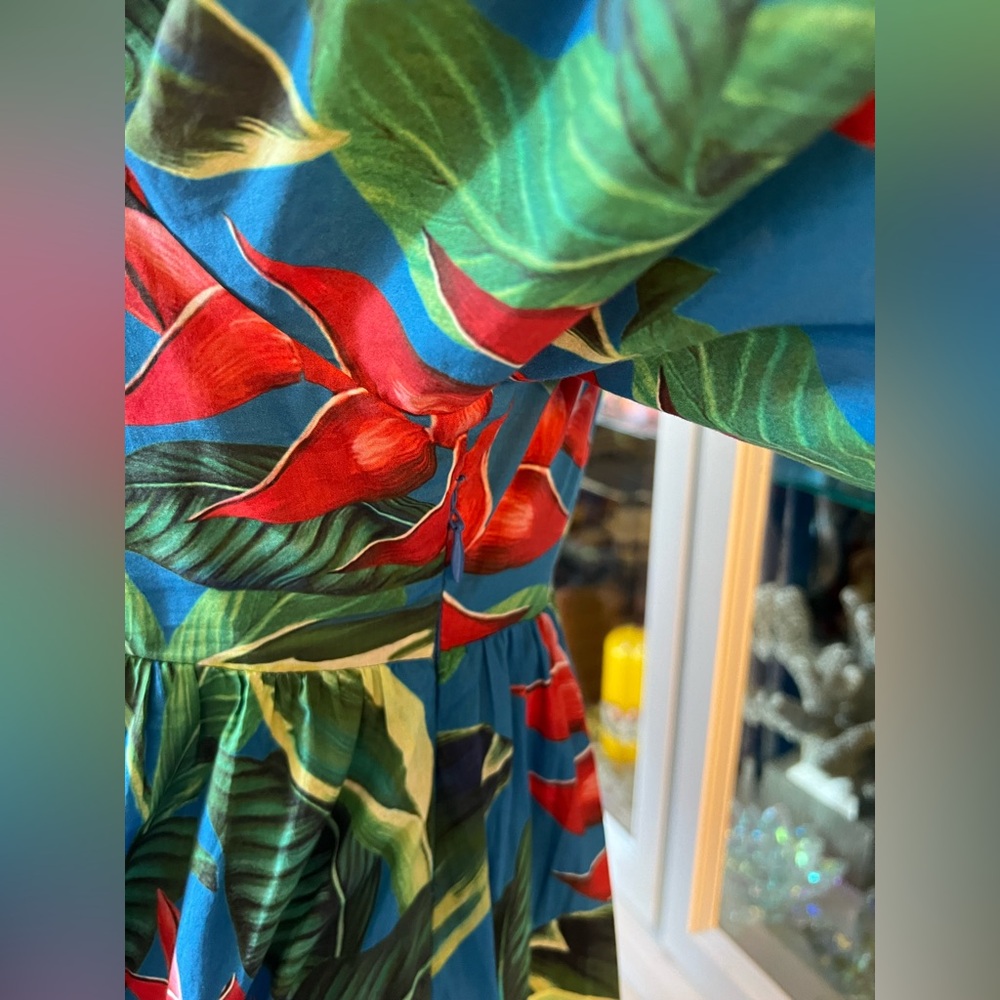 FARM Rio Blue and Green Tropical Print Balloon Sleeves Maxi Dress S - Picture 6 of 16